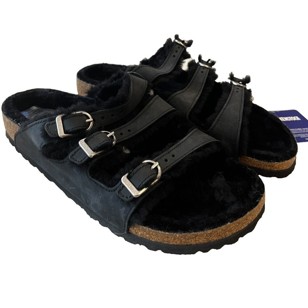 Birkenstock NEW Size 40 US 9-9.5 Narrow Florida Fresh Shearling Black Sandal nwt